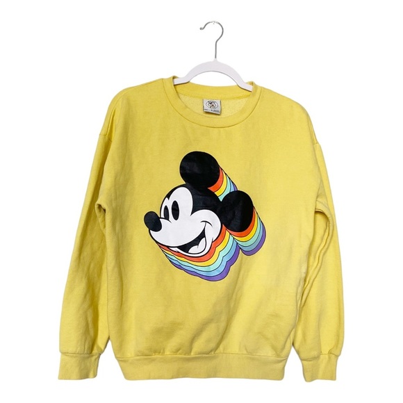 Disney Retro Mickey Mouse Head Sweatshirt Rainbow Bright Yellow Size Medium - Picture 2 of 9